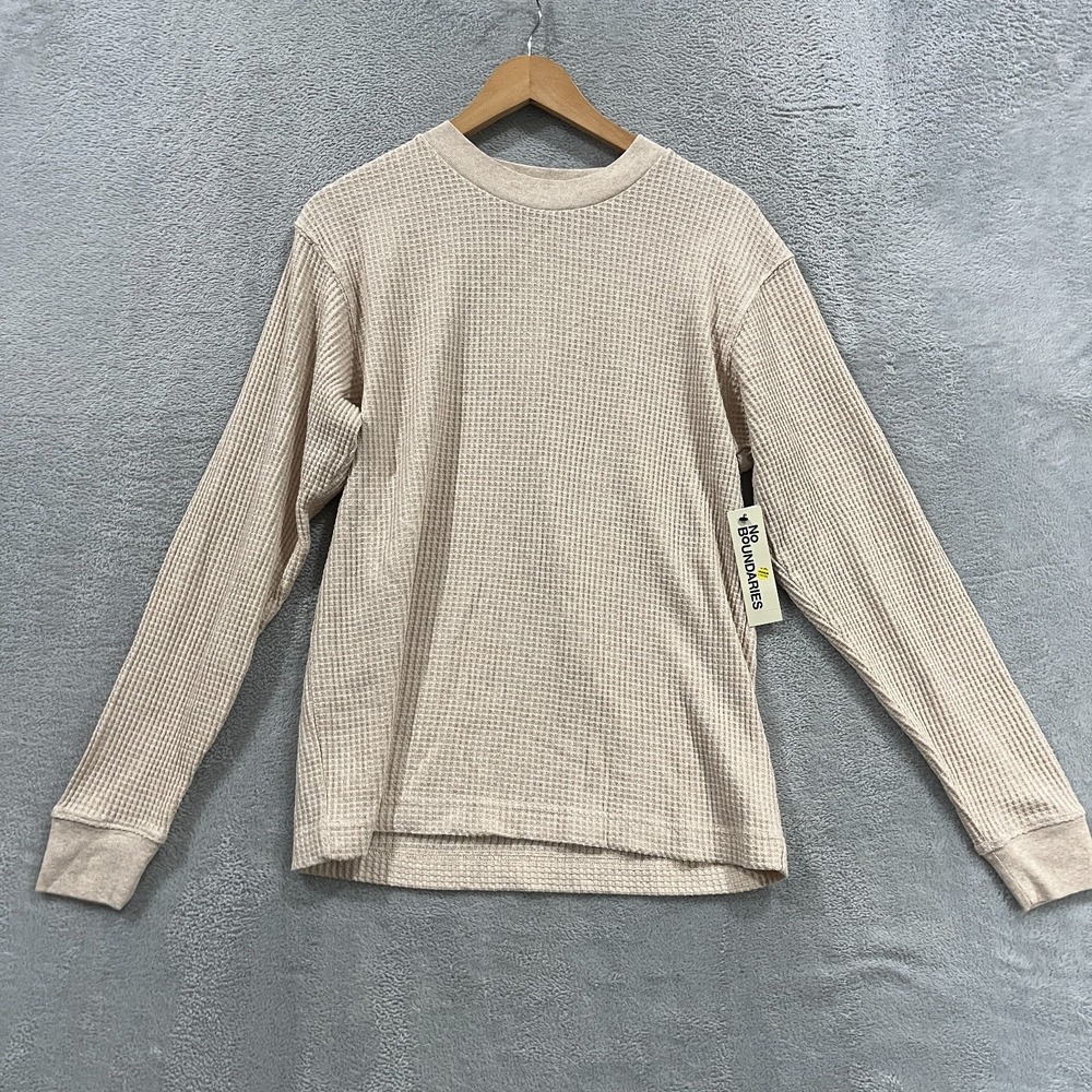 No Boundaries Thermal Shirt Womens XS Oatmeal Heather Long Sleeve Pullover Tee